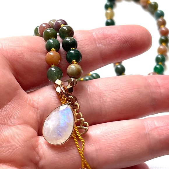 NEW Jasper Moonstone Meditation Necklace 108 - Picture 5 of 8